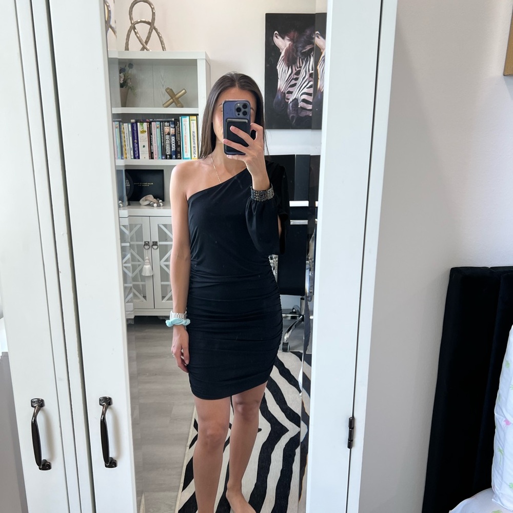 Laundry By Shelli Segal Black One-Shoulder Dress